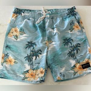 Rip Curl Board Shorts‎ Mens Size M  Blue Tropical Island Print Mid Rise